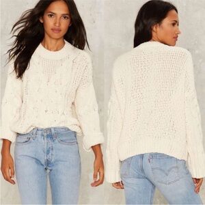 J.O.A. Women's Cream Cropped Chunky-Knit Sweater